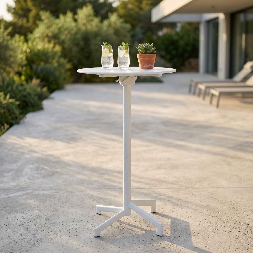 milani home - tavolo alto da bar per esterno, Opera, 60 x 102 cm, in acciaio, bianco
