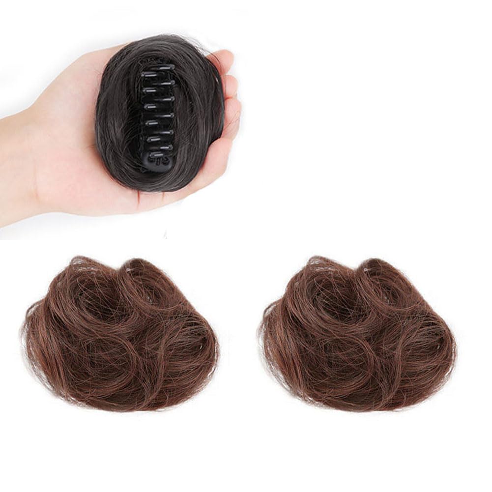 2PCS Mini Claw Clip in Hair Bun Messy Cat Ears Hair Bun Extension Synthetic Hair Chignon Donut Wig Accessory Updo Space Bun Hair Pieces for Women Girls (Light Brown) - Image 3