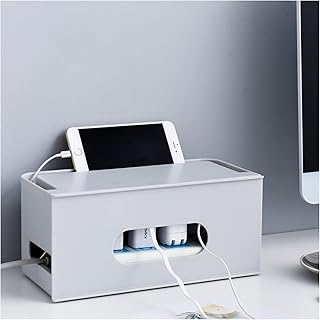 Caja de gestión de Cables de Madera - Ocultar cabl Organizador de Cables extraíble con Soporte for teléfono, Color Blanco y Gris.(Grey)