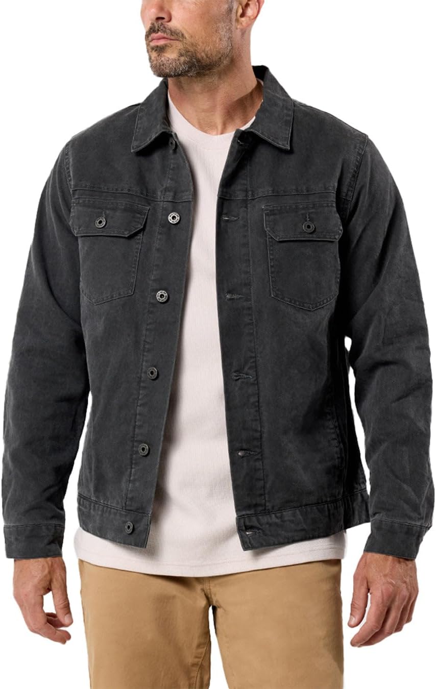 INTO THE AM Men’s Tradesman Canvas Trucker Jacket S-4XL - Flannel-Lined Rugged Workwear Coat