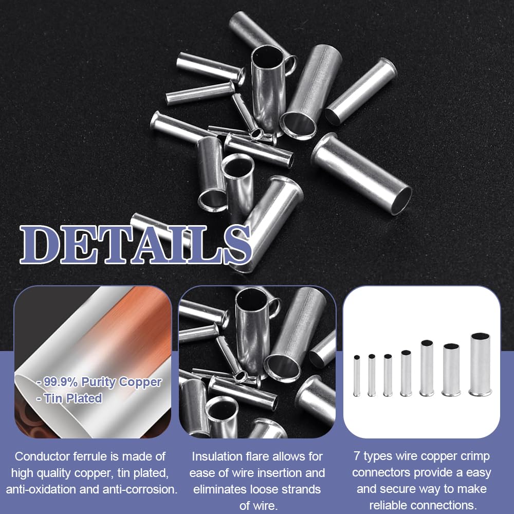 Kit 220 Pezzi Connettori Elettrici Non Isolati - Ferrule Per Crimpatura Cavi Da 22-10 AWG - Foto 8