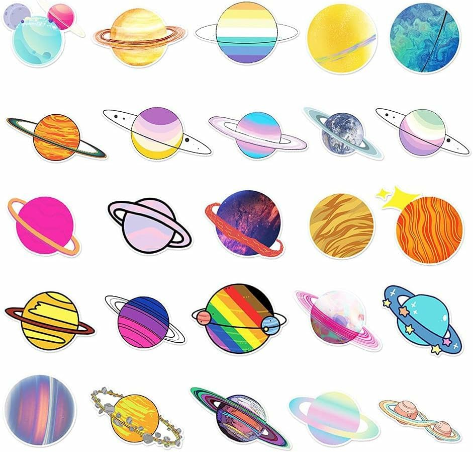 GADGETS WRAP Outer Space Planets Stickers |50 Pcs Planetary Systems Waterproof Vinyl Decals for Water Bottles Laptop Refrigerator Luggage Computer Mobile Phone Skateboard Décor
