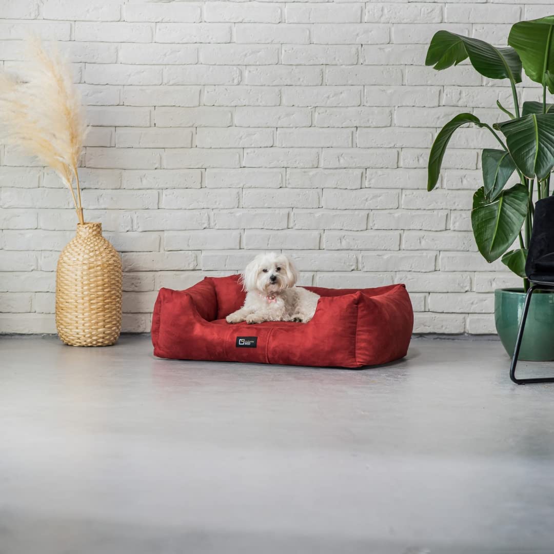 Hundebett Puffi Grosse Mittelgroße Kleine Hunde - Hundekissen Hundematte aus Alcantara-Stoff - Waschbar Kuschelig Langlebig Abriebfest Reißfest (XL+| 110x90cm, Rot)