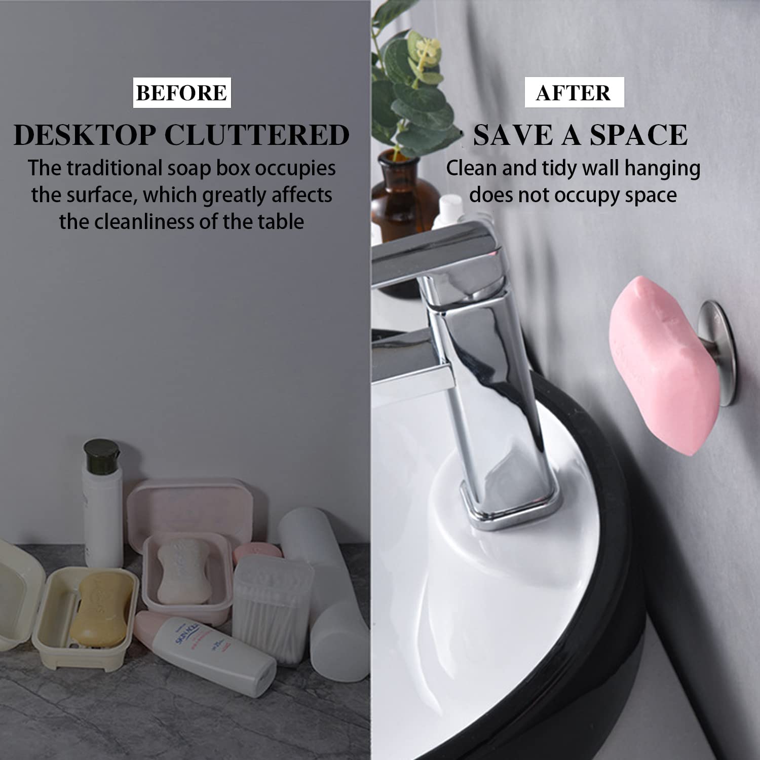 Pack De 2 Porte-savons Magnétiques Sans Percage - Support Pour Évier, Douche Et Baignoire (Argent)