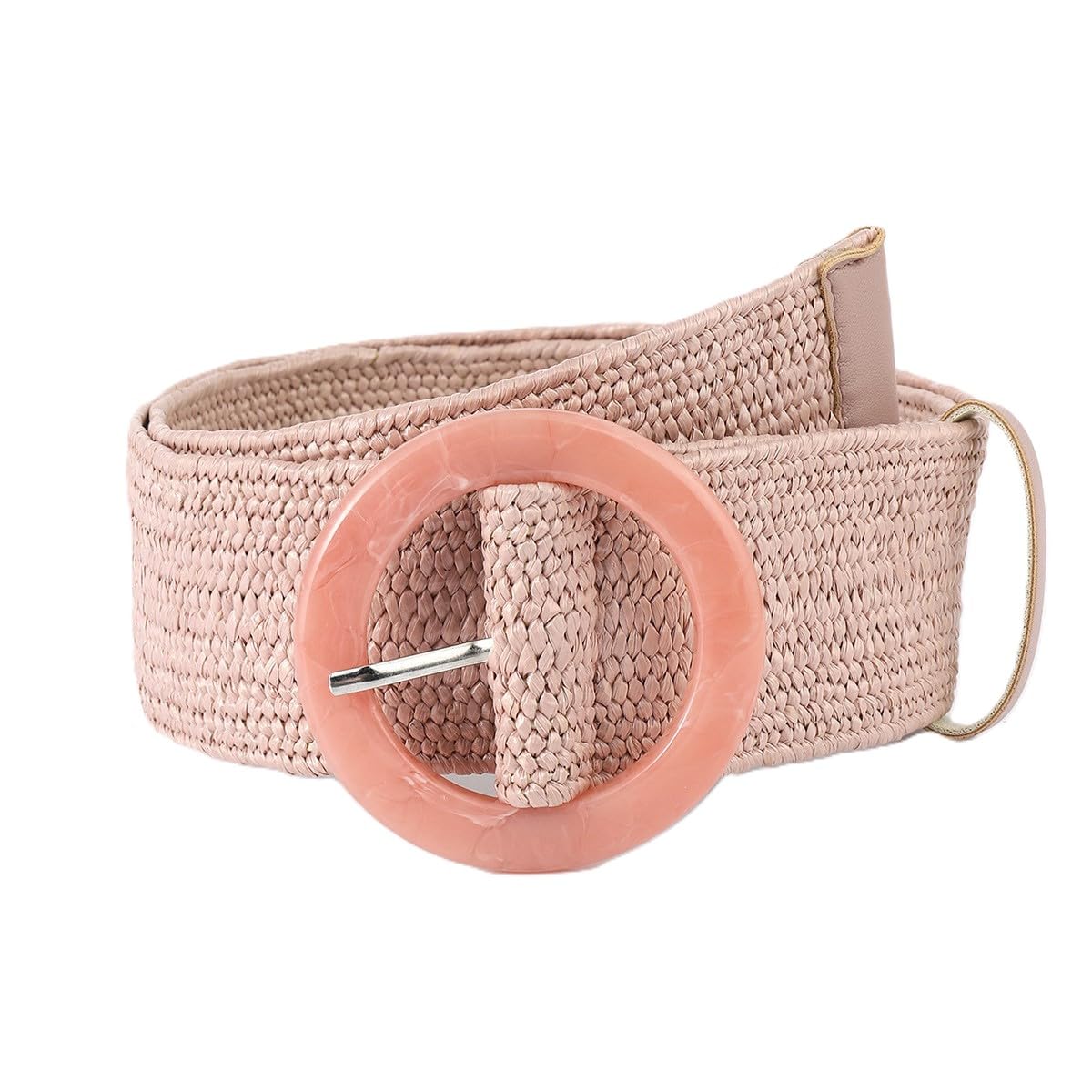 AGUTALITHIC Women's Straw Braided Causal and Dress Belt 5cm Wide Soft Woven Rattan Strap Waistband with Fashion Round Buckle(100cm/39, Pink)