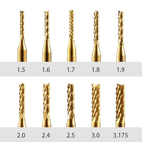 Miniatura 2 de Juegos de fresadoras de extremo, 10 piezas de fresas de titanio para recubrimiento, vástago de 18 de pulgada de 0.059-0.125 in, brocas de grabado,