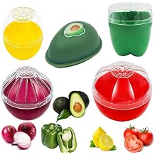 5 Pieces Fruit and Vegetable Shaped Savers Keepers Storage Containers for Fridge, Avocado Green Pepper Tomato Lemon and Onion Keeper/Saver/Holder, Refrigerator Vegetable Crisper