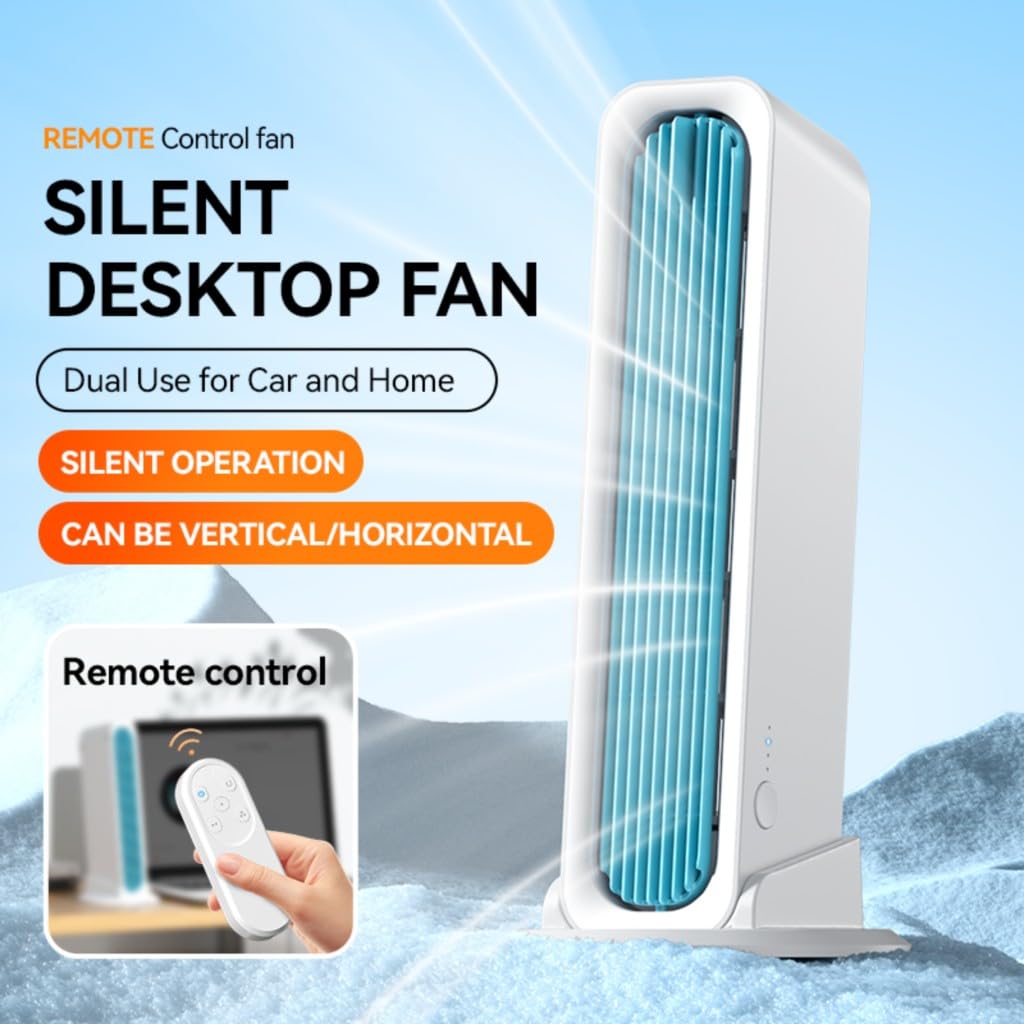TFixol Ventilatore Torre Senza Pale Portatile USB 290mm Silenzioso - Oscillante 3 Velocità Ricaricabile 4000mAh per Ufficio Campeggio Auto