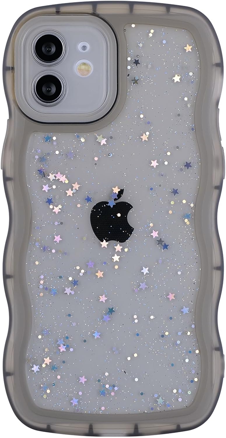Compatible with iPhone 12 mini,Cute Kawaii Bling Sparkle Glitter Frame Shape Soft Silicone Shockproof Protective Phone Case Cover for Women Girls Black