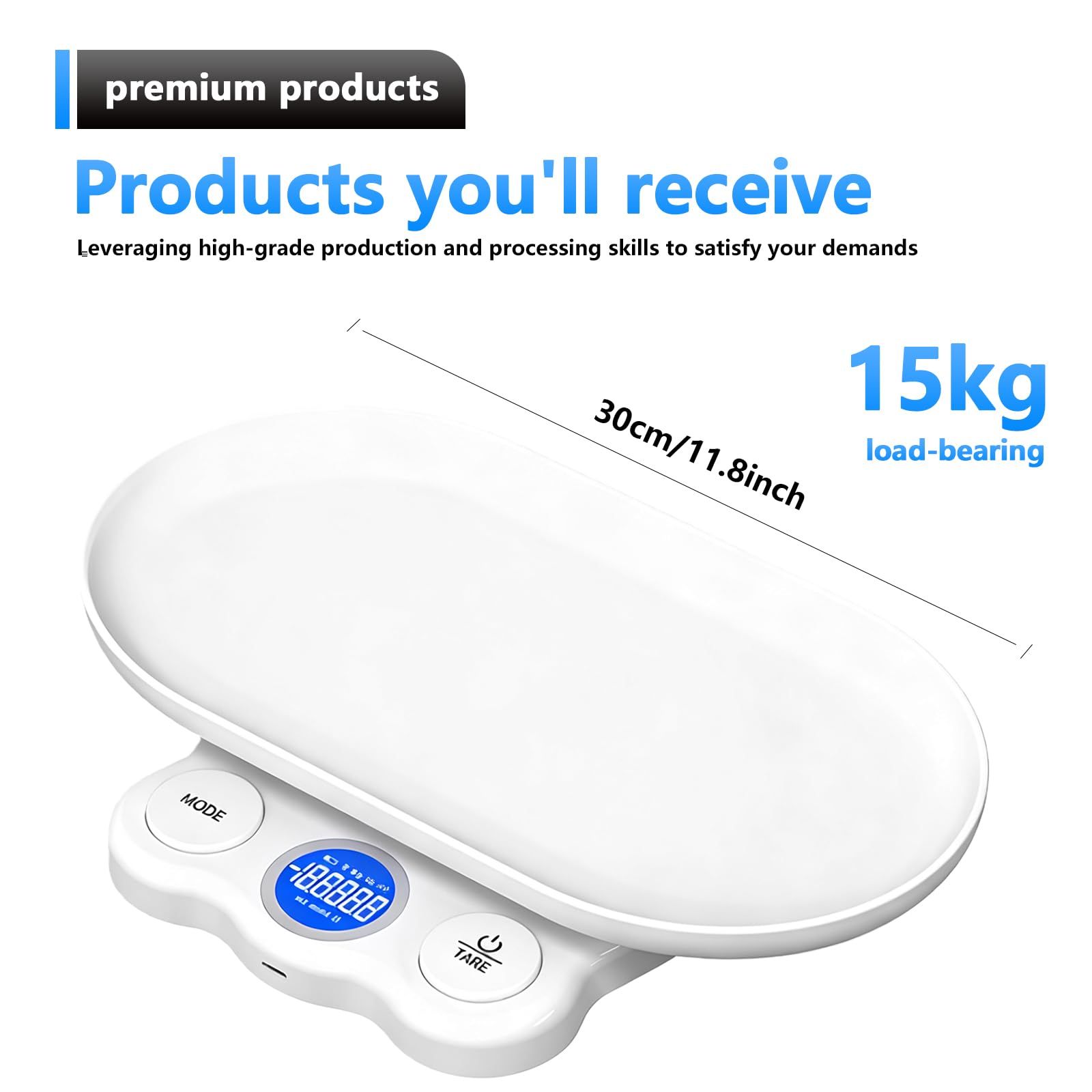 Bilancia per animali di piccola taglia, 15 kg digitale piccola bilancia con 4 modalità di pesatura (g/kg/lb/st;lb), ricaricabile, per gatti, animali domestici, cucina
