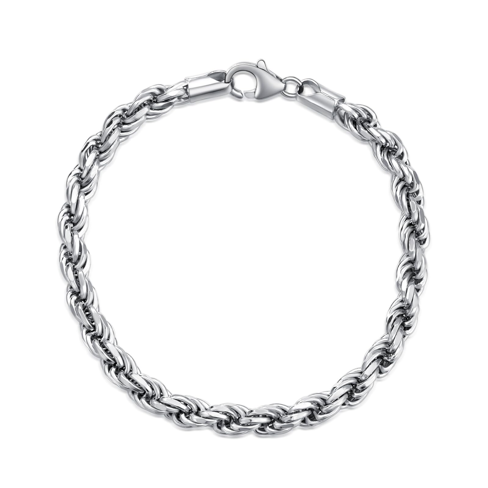 Sterling Silber 5 mm Seilglied Kette Armband für Männer Jungen Frauen Schmuck Geschenk 17,5 cm, 20 cm und 22,5 cm mit Karabinerverschluss