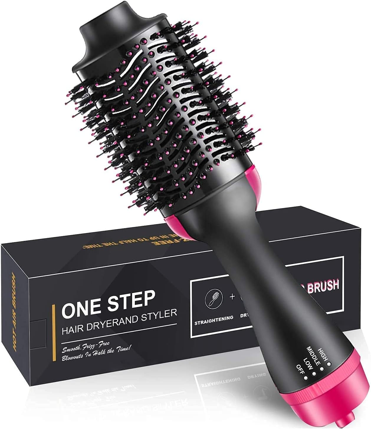 KREQU One Step Hair Dryer And Volumizer, Hot Air Brush, 3 In1 Styling Brush Styler, Negative Ion Hair Straightener Curler Brush For All Hairstyle | Black, 1000 Watts