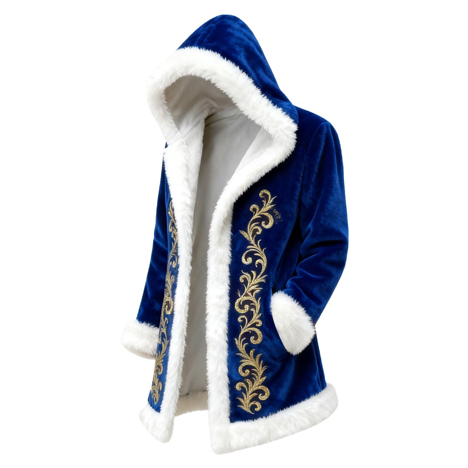 Red Velvet Christmas Costume for Men Red Hooded Cape Santa Coat Plush Lining Long Sleeve Longline Soft Warm Fluffy Festival Holiday Party Xmas Winter Cardigan