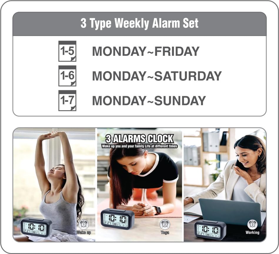 Image of Ajanta Stylish Digital Alarm Clock Black LCD-150 | Luxury Tabletop Clock with One-Click Backlight, Temperature, 3 Alarms