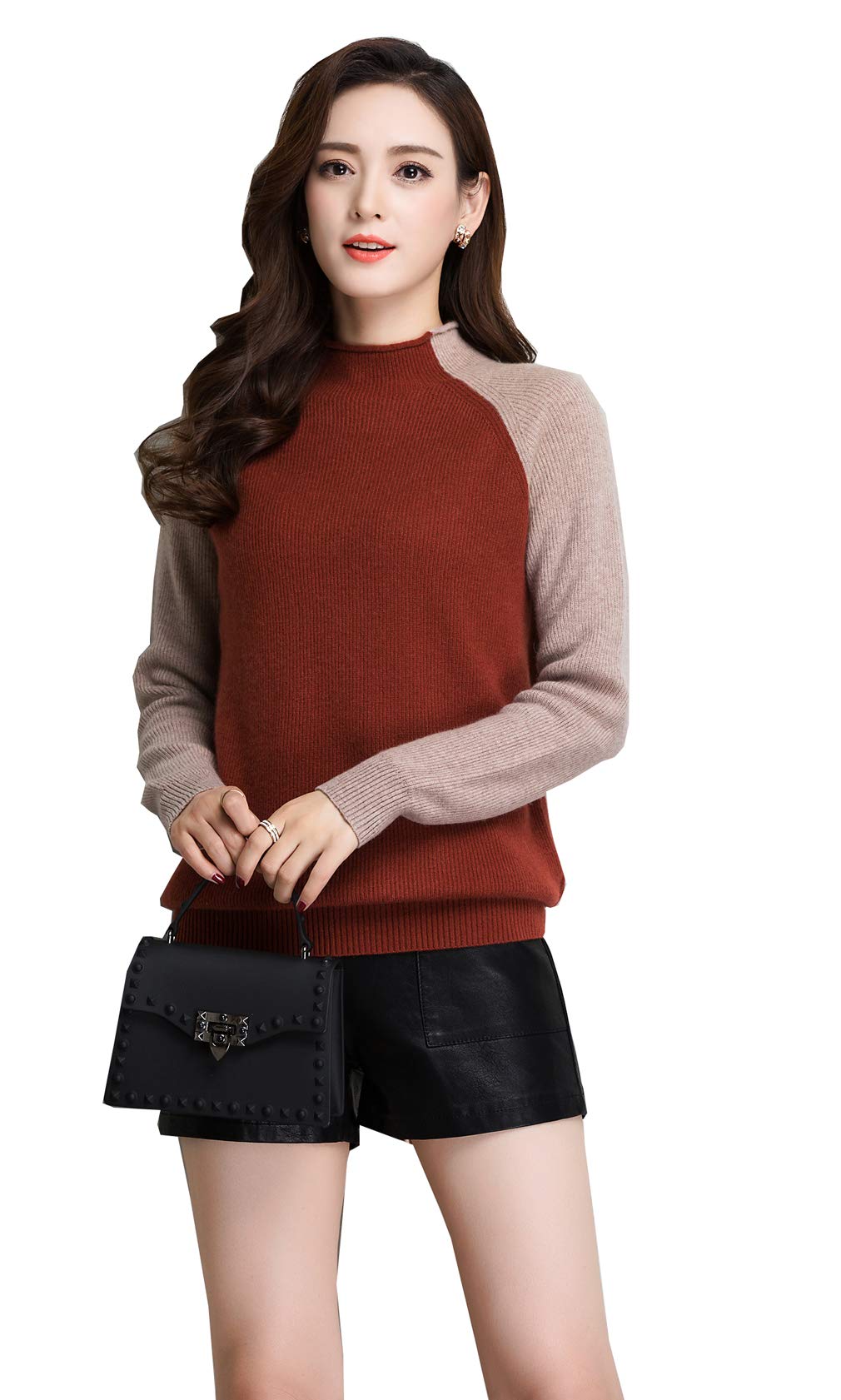 METERDE Women's Colorblock Soft Cashmere Basic Winter Sweater Jumper