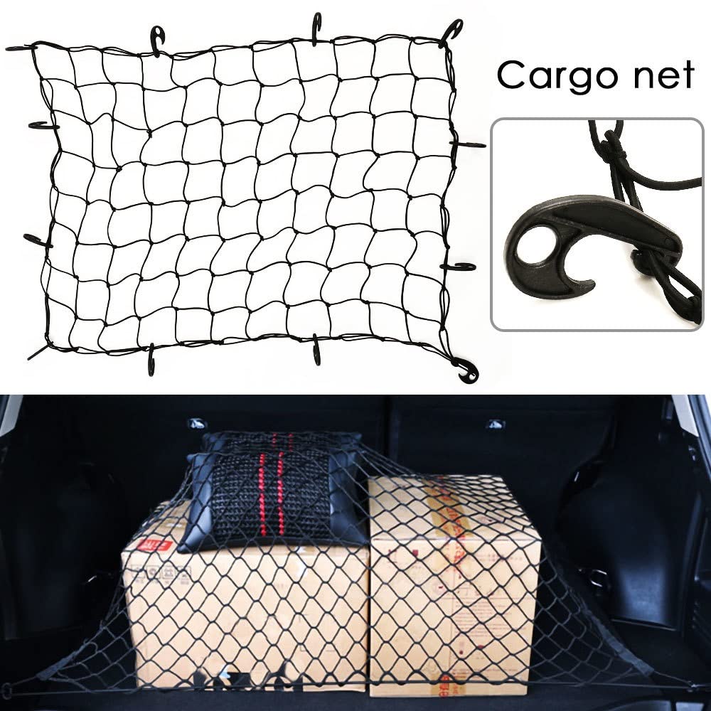 Portatutto Reti per Bagagliaio 120x90 Cm Portaoggetti per Bagagli Organizzatore di Carico Rete A Rete Elastica con Ganci Accessori Interni per Auto Universali Barre Tettuccio