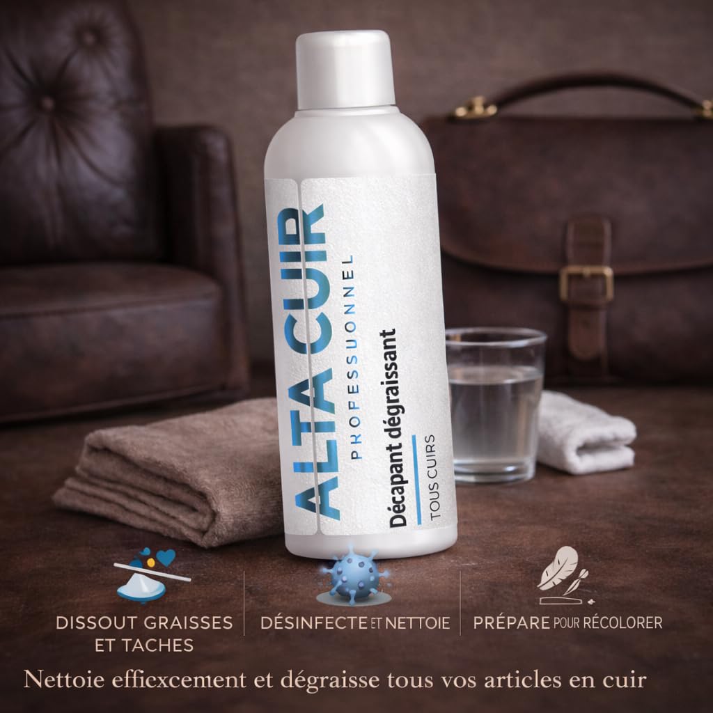 Décapant Dégraissant Cuir 200 ML – Préparation Avant Teinture et Réparation – Élimine Graisses, Cires et Résidus – Nettoyage Intensif Canapé, Auto, Maroquinerie