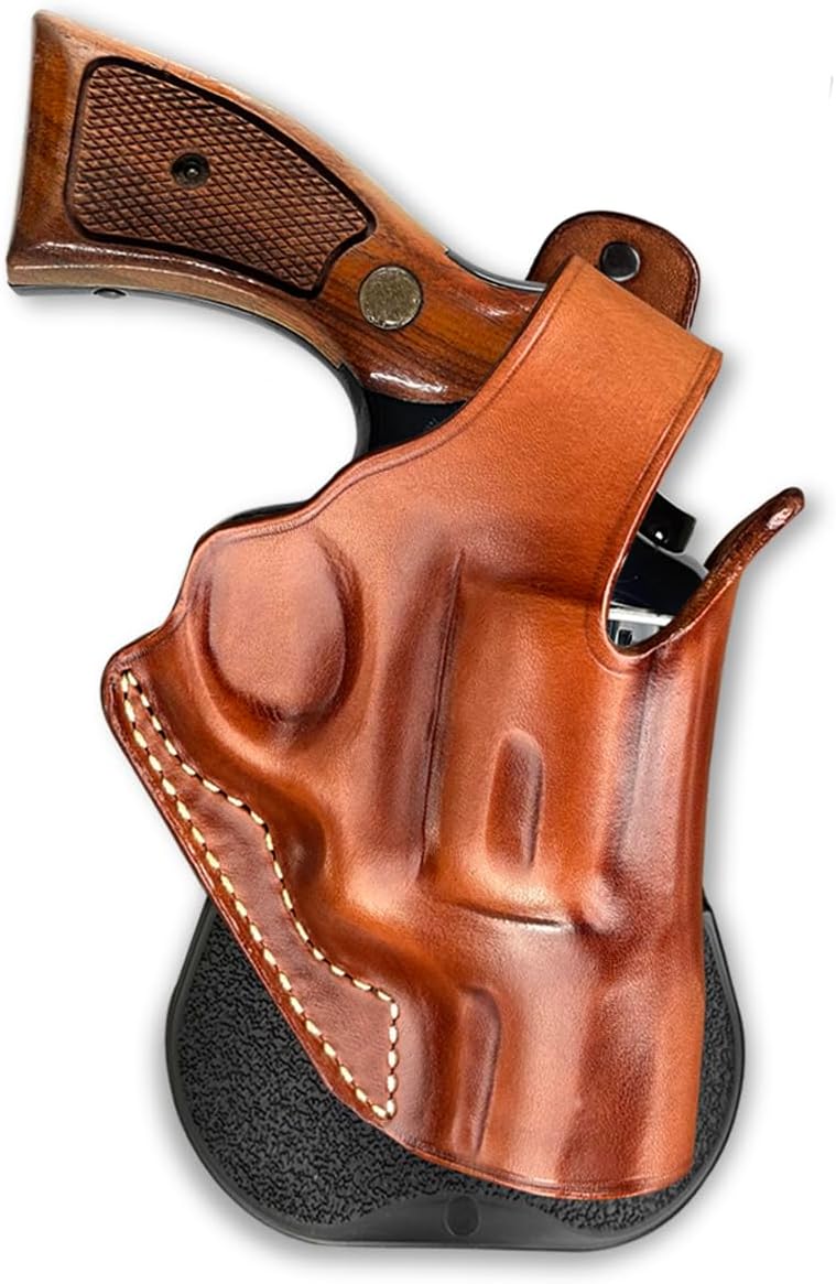 Masc Premium Leather Paddle Holster OWB with Thumb Break, Fits Model 10 Snub Nose K-Frame 2-inch, RH Draw, Brown Color #1473#