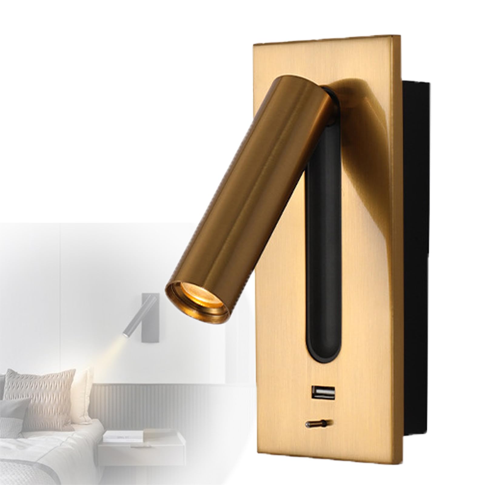 HYJAUSXB Modern LED Wall Sconce with Switch and USB, Embedded Bedside Reading Lamp for Bedroom, House Light