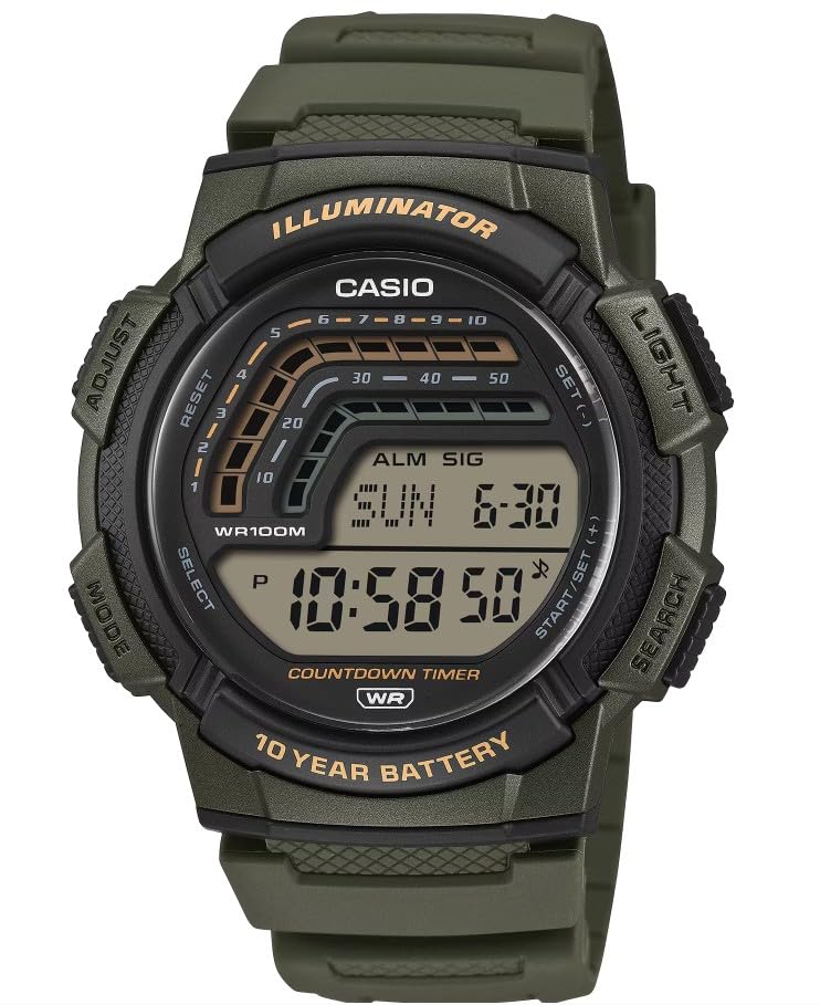 Montre numérique Casio WS-1800 vert sport avec alarme et grand cadran LED
