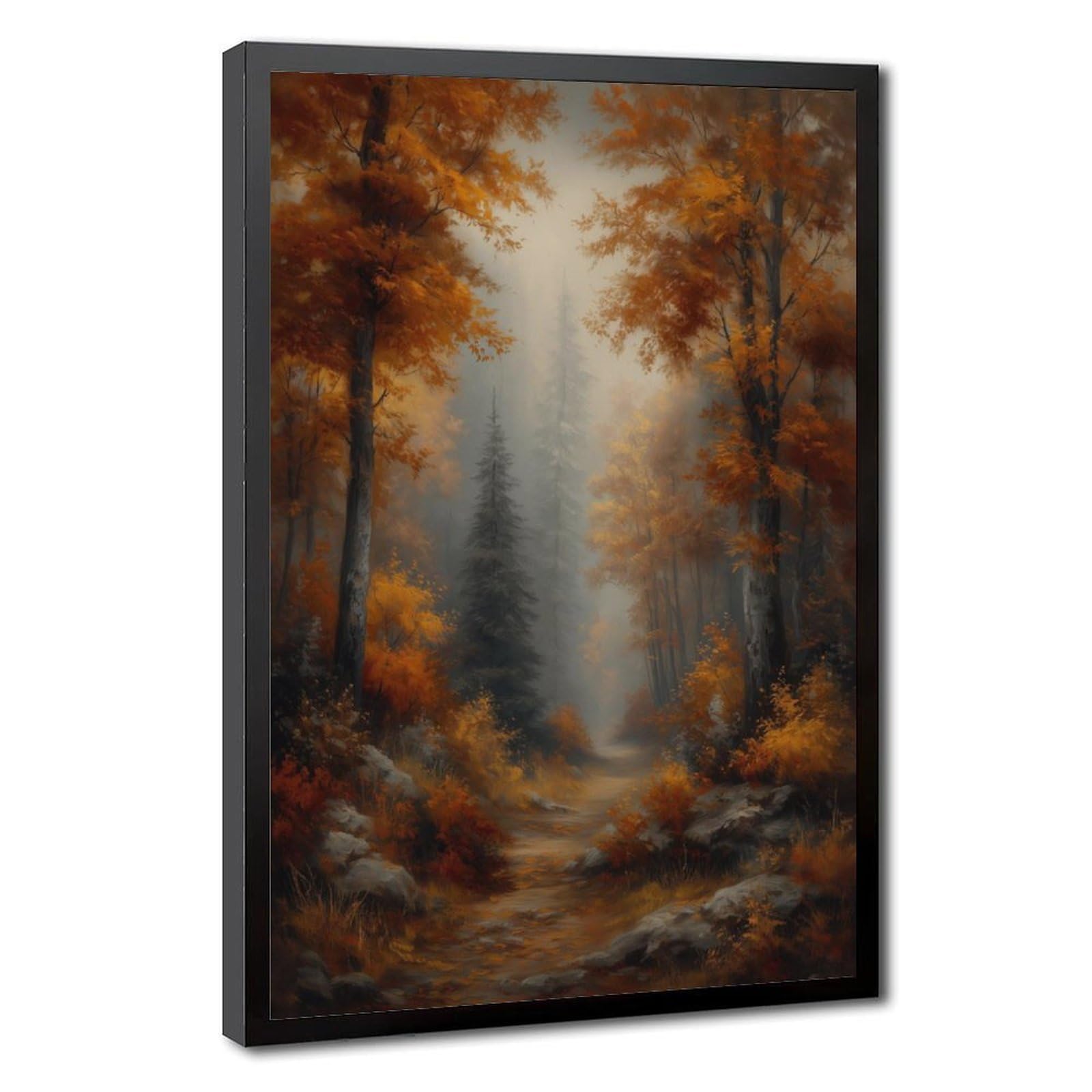 Bareronor Brown Moody Autumn Forest Path Canvas Poster Bedroom Decor Landscape Office Room Decor Gift 24" L X 36" W