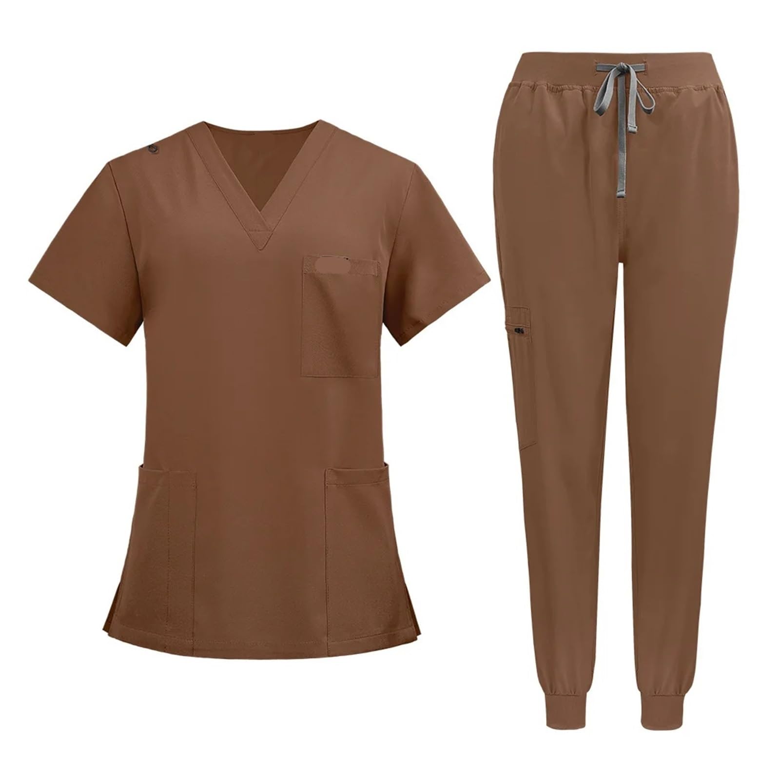 Uniforme Sanitario Mujer Conjunto de Uniforme médico for Mujer y Hombre, Enfermera, Top Pantalones médicos(Brown,XXL)