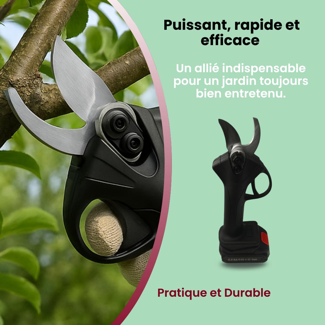 Venteo - Sécateur Électrique sans Fil | Deux Batteries 21 V | Secateur de Jardin et Coupe Branche | Batterie Rechargeable | Outil Jardinage Outillage Professionnel