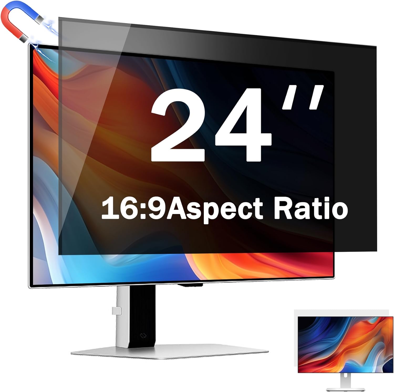 24 Inch Magnetic Computer Privacy Screen for 16:9 Widescreen Monitor, Removable Privacy Screen Anti Glare Blue Light Privacy Screen Monitor 24 inch, Anti-Scratch 24inch
