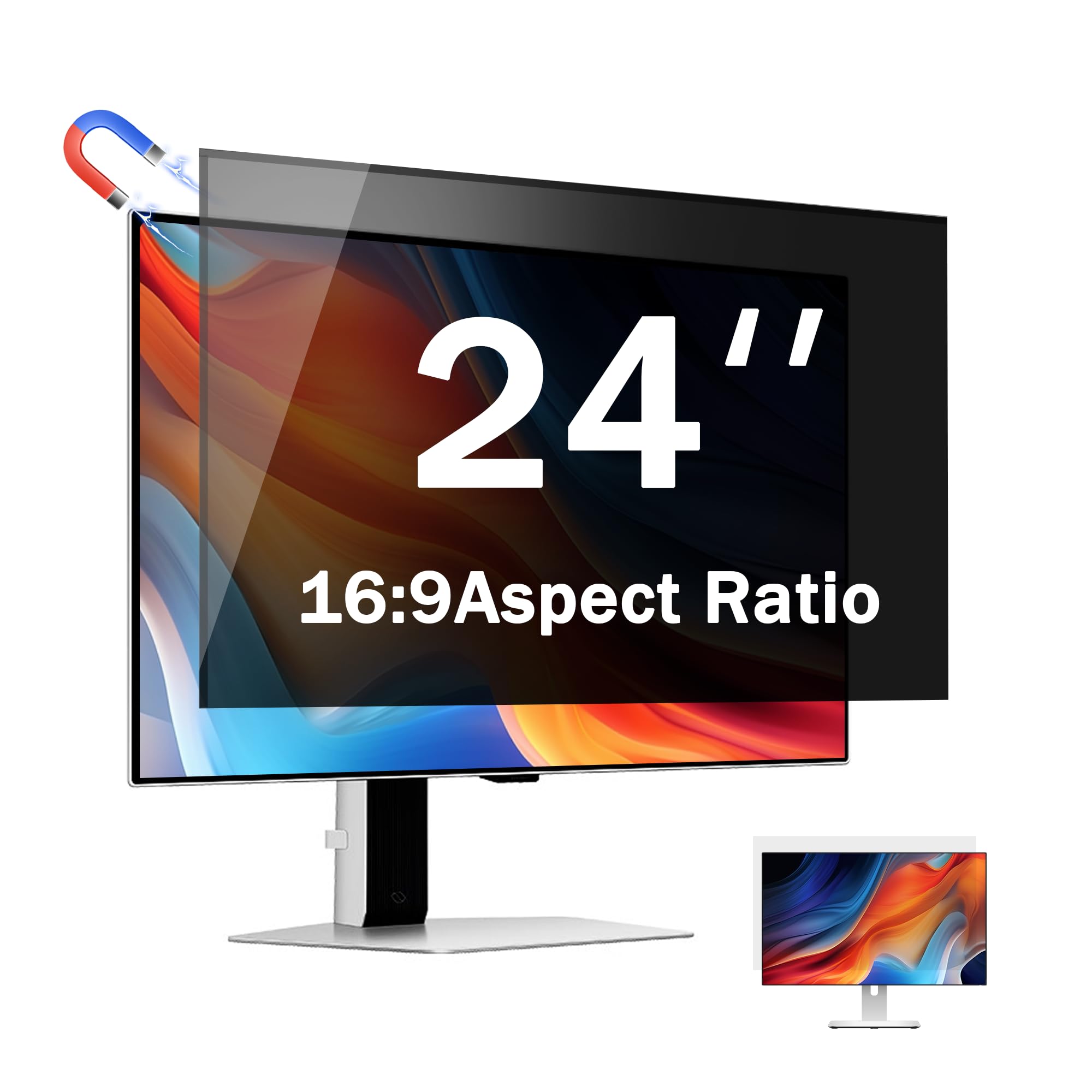 24 inch magnetic computer privacy screen for 16:9 widescreen monitor, removable privacy screen anti glare blue light privacy screen monitor 24 inch, anti-scratch