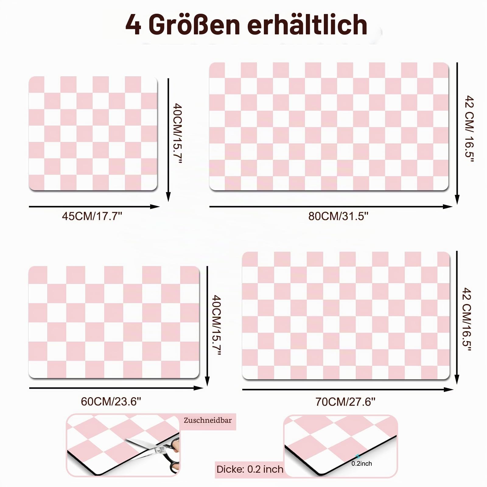 Trocknungsmatte für die Küche, 40 x 45CM Kaffee Bar Matten für Arbeitsplatte Fit Unter Kaffeemaschine, Verstecken Fleck Gummi Backed Espresso Maschine Saugfähige Trocknungsunterlage, Rosa & Weiß