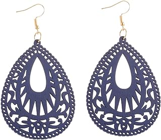 Bohemian Geometric Wood Earrings for Women Vintage Natural Wooden African Lightweight Teardrop Dangle Earrings Statement Boho Jewelry