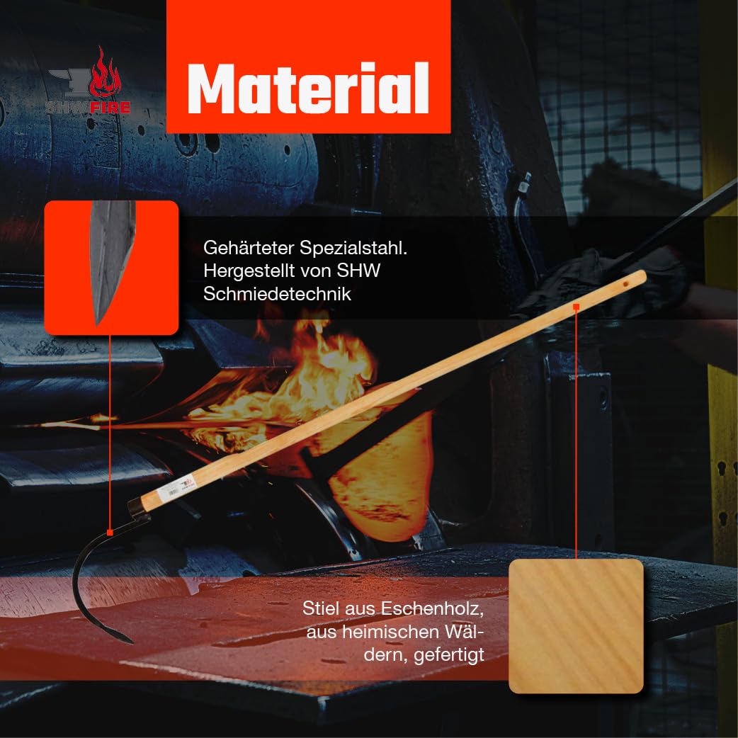SHW-FIRE | Bio-Kultivator 135 cm mit geschmiedetem Sauzahn, robuster Spezialstahl, ergonomischer Eschenholzstiel, ideal für Hochbeete und eng bepflanzte Gärten | Made in Germany