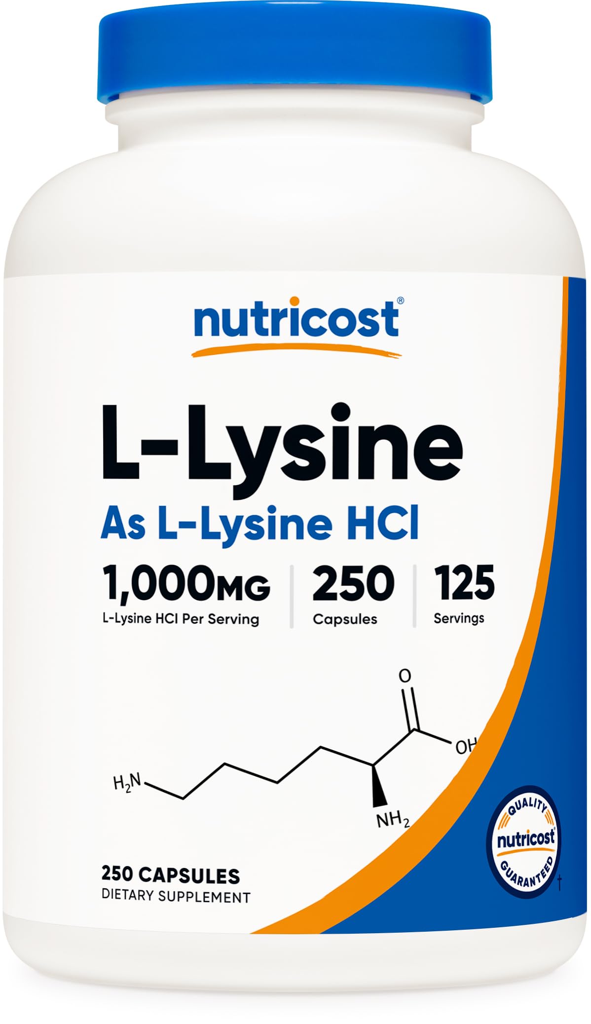 Nutricost L-Lysine 1000mg, 250 Capsules, 500mg Per Cap, Gluten Free