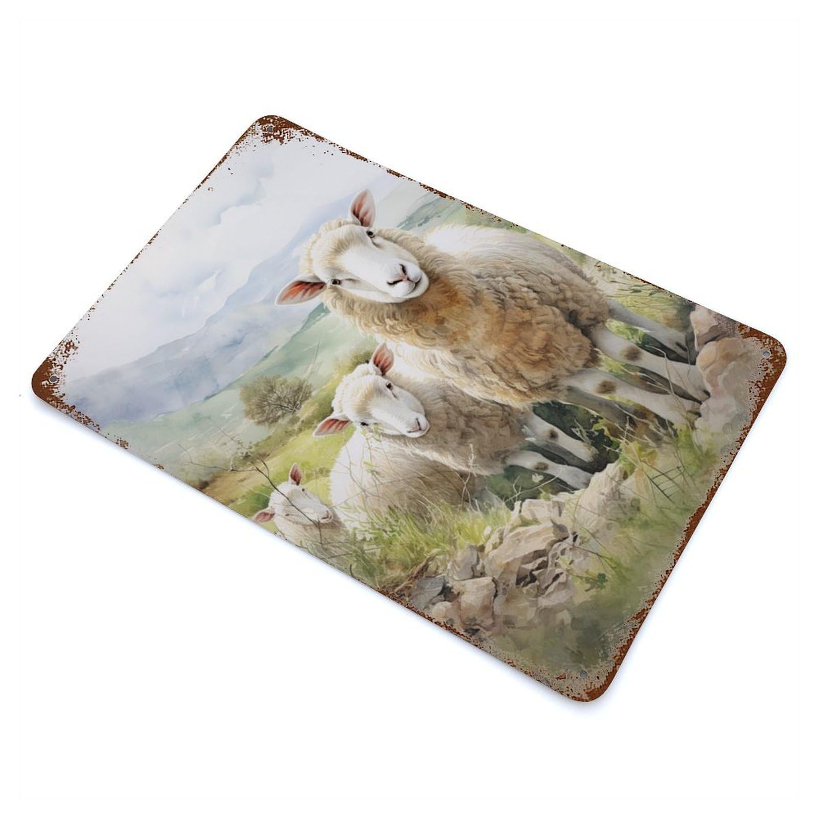 Garage Style Sheep Watercolor Vintage Rust Metal Sign 11.8"x7.9", Retro Wall Decor for Bar And Workshop