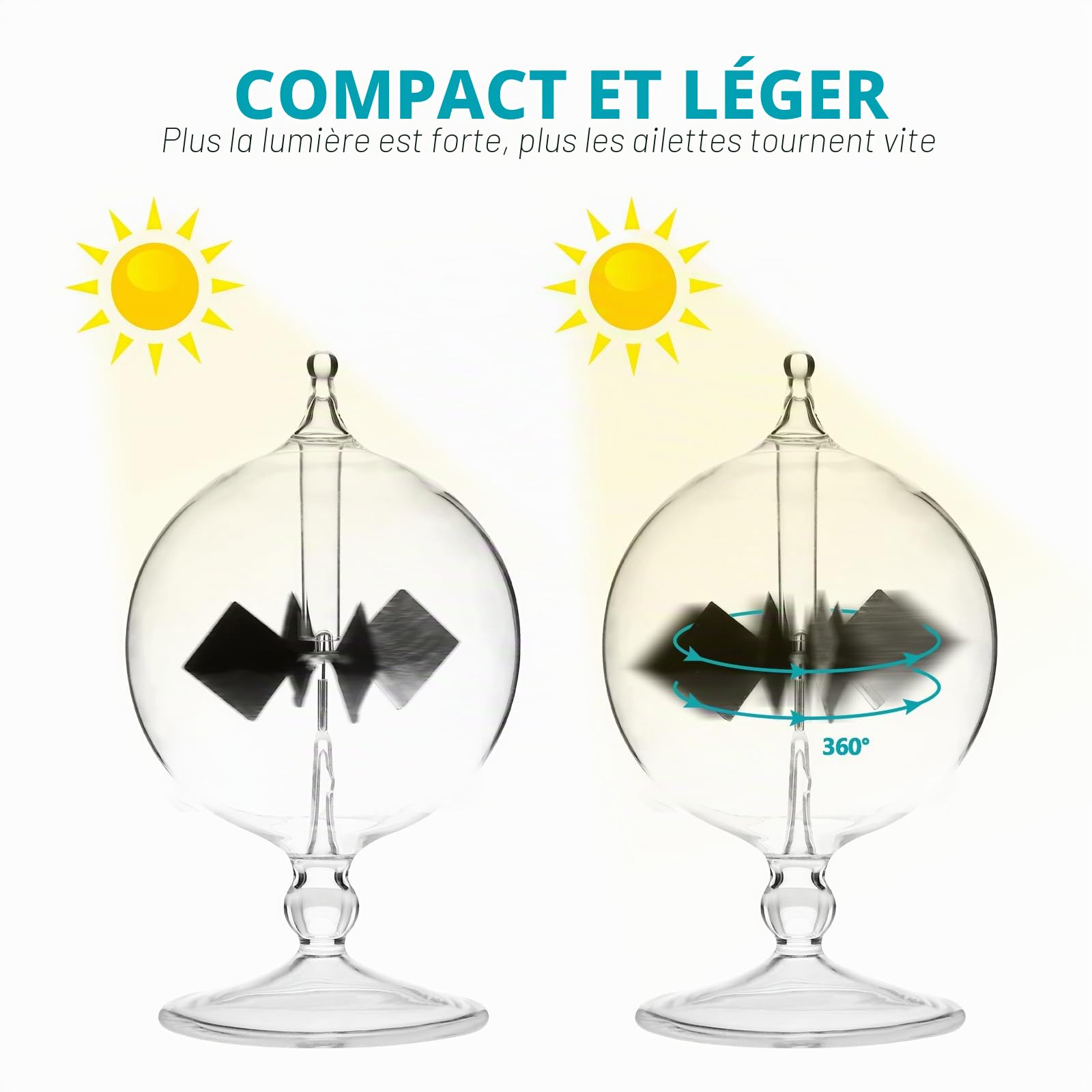 iplusmile Crookes Radiomètre à énergie solaire en verre radiomètre solaire Power verre moulin à vent à vent Crookes Spinning Verre moulin à vent pour la décoration du