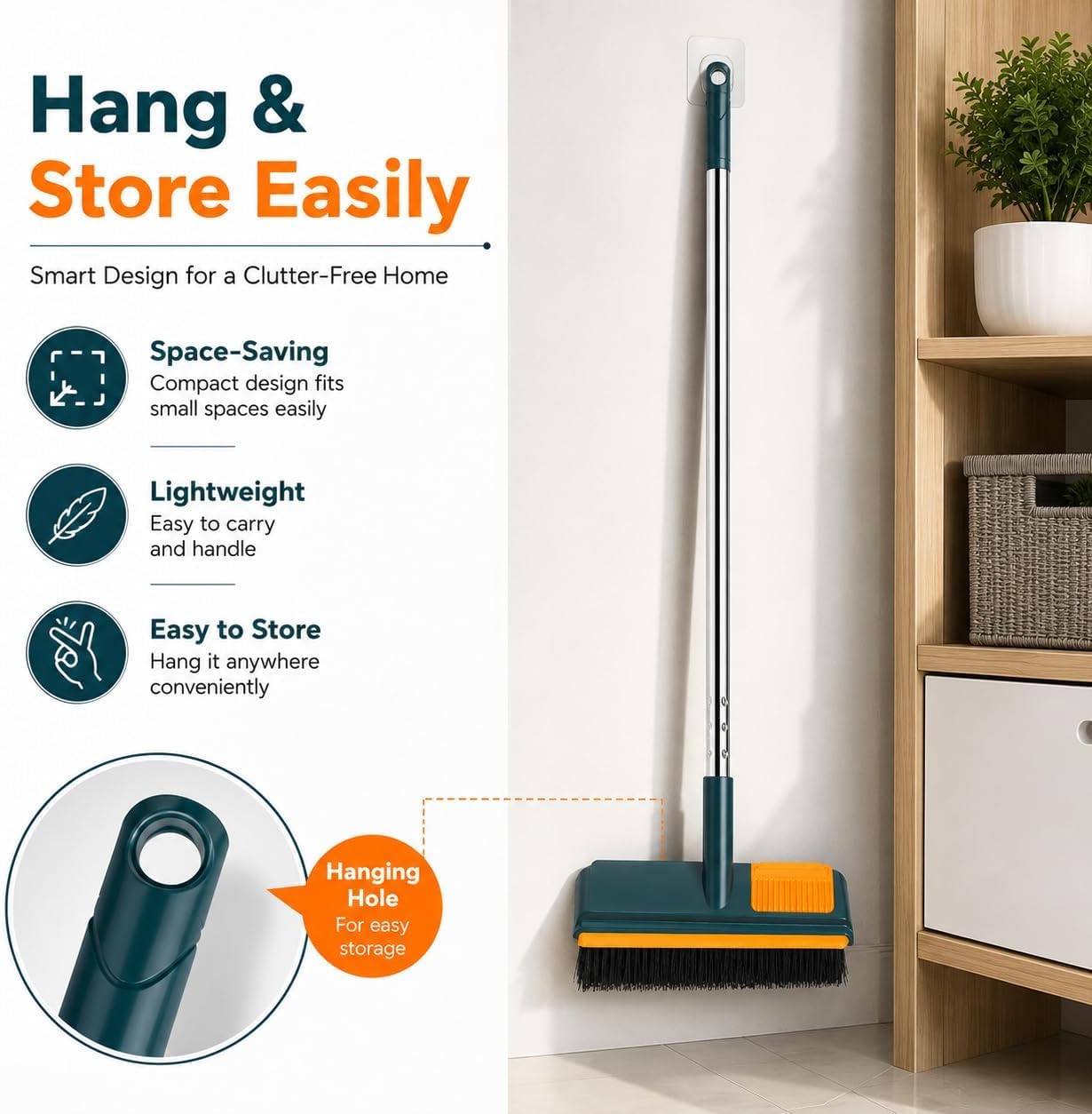 Milton Bathroom Brush Figment 3-in-1 Cleaning with Wiper - Long Handle 180° Rotate Toilet Brush Bathroom Tiles Cleaning, Wiper Floor Scrub for Kitchen Accessories 3