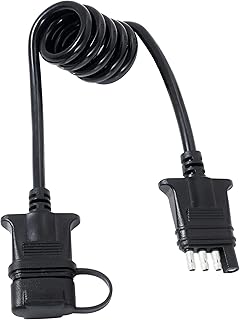 Oyviny 4 Way Flat Trailer Extension Coiled Cable 3 Feet 4 Pin Male and Female Wiring Harness Adapter 36" Stretchable Coiled Extension Wiring Cable with Dust Cover Plug & Play Connector 18 Guage