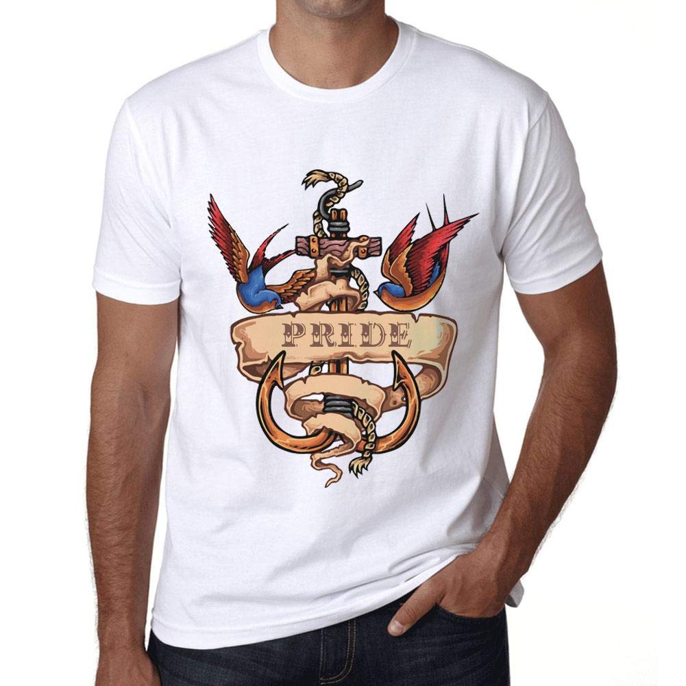Ultrabasic Men's White Graphic T-Shirt Anchor Tattoo Pride Eco-Friendly Limited Edition Short Sleeve Tee-Shirt Vintage Birthday Gift Novelty Xxl