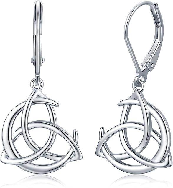 Celtic Moon Earrings 925 Sterling Silver Irish Celtic Trinity Knot Dangle Earrings Celtic Drop Earrings Jewellery Gifts for Women Girls