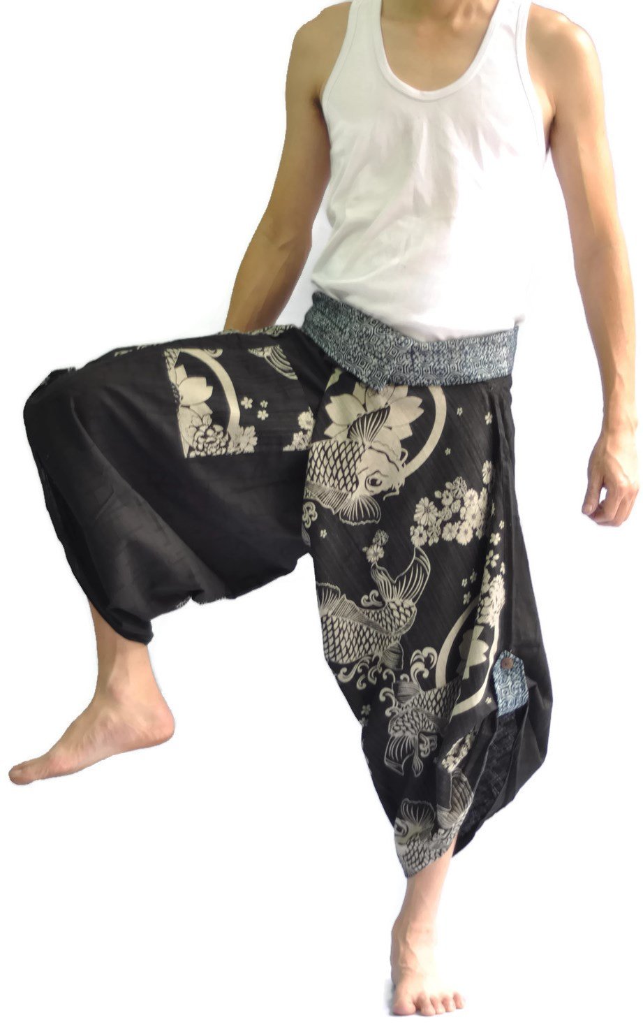 THS Mens Baggy Yoga Hippie Boho Aladdin Alibaba Lotus Fish Pants Black
