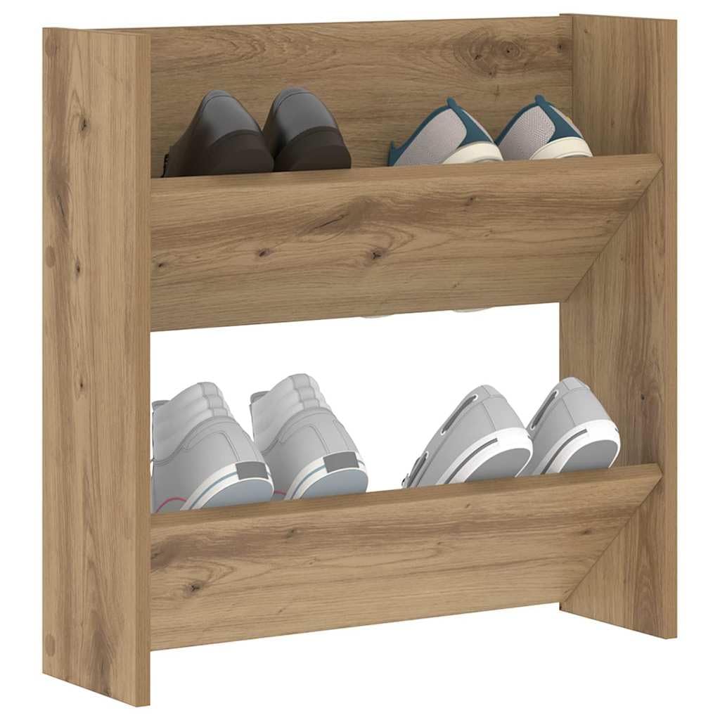 Wandschuhschrank aus Holzwerkstoff Artisan Eiche, 60 x 18 x 60 cm, 2 Regalfächer, für Flur Diele Eingang, platzsparende Schuhaufbewahrung mit Stabiler Wandmontage
