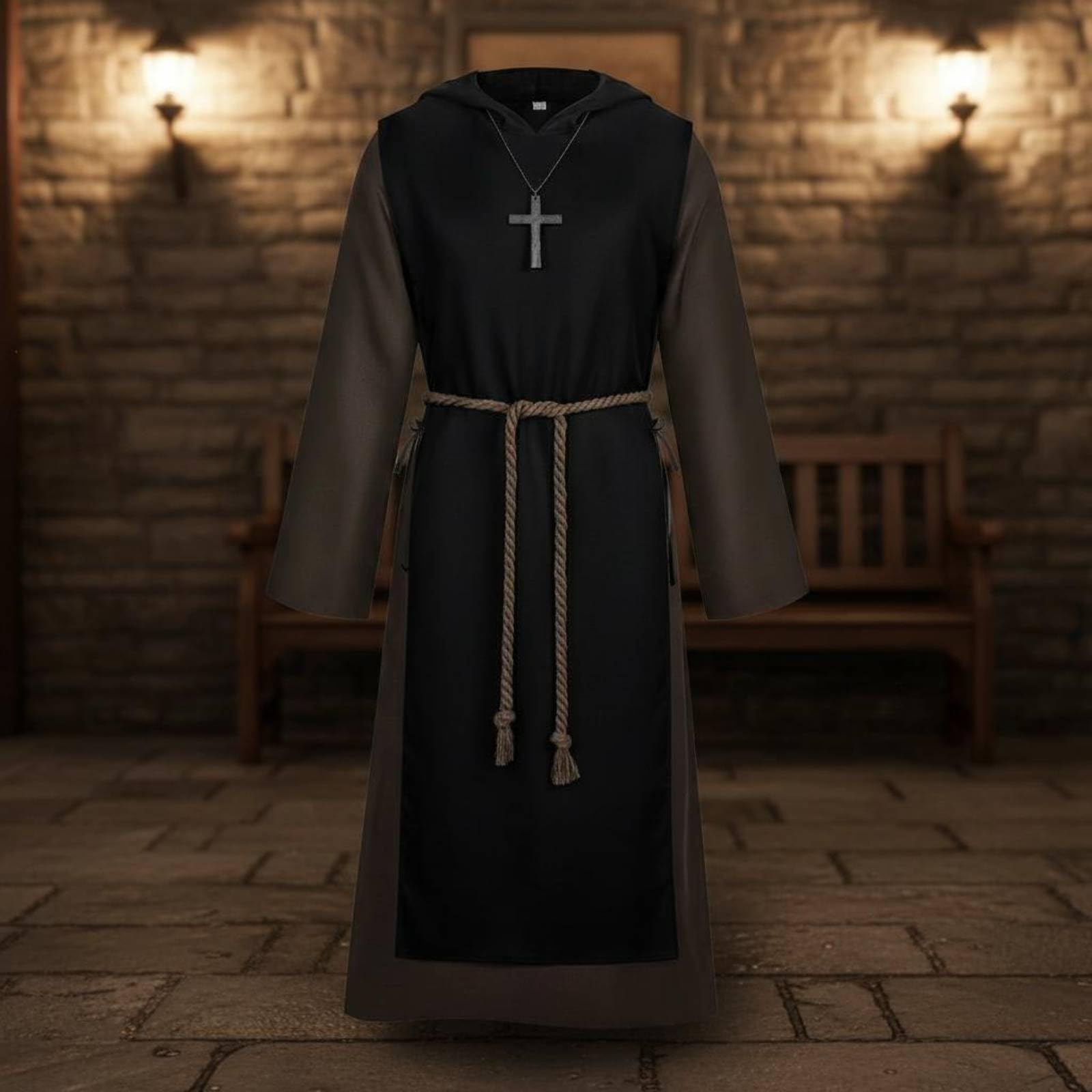 Mantello Halloween Costume Robe Tunica Cappuccio Veste Cappotto con Taglio Ampio E Drappeggio Lungo in Spandex per Carattere Drammatico in Luce Bassa