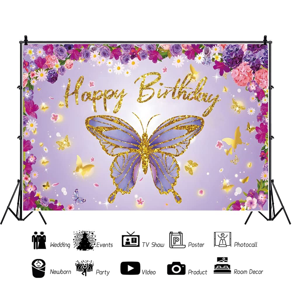 Licht Paarse Vlinder Verjaardag Achtergrond Golden... - Vicedeal, image size:1000x1000