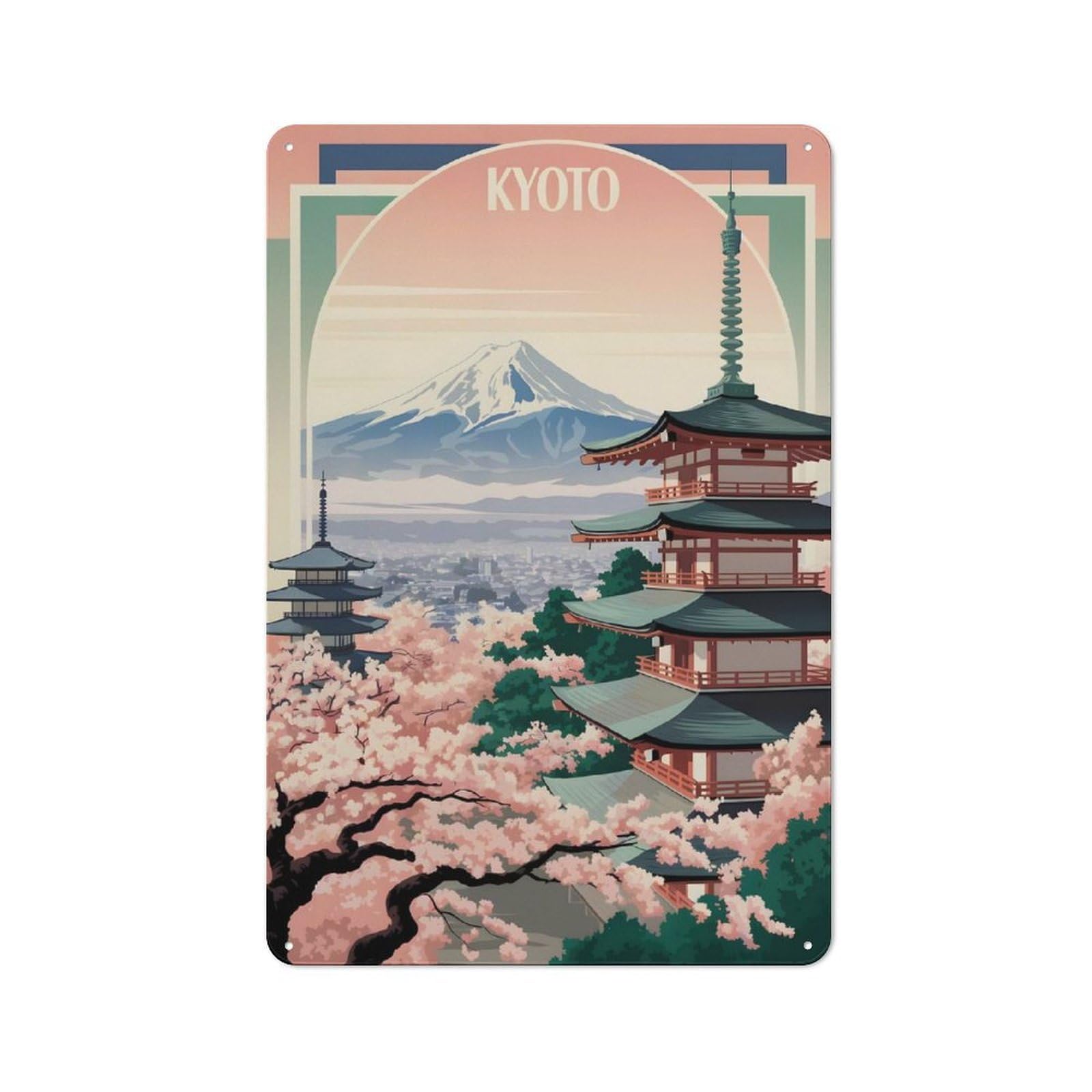 Junmoney Style-22 Vintage Tin Sign 30X20cm With Kyoto Travel (2) For Living Room Or Hallway, For Vintage Wall Decor Fans, For Metal Sign Collectors