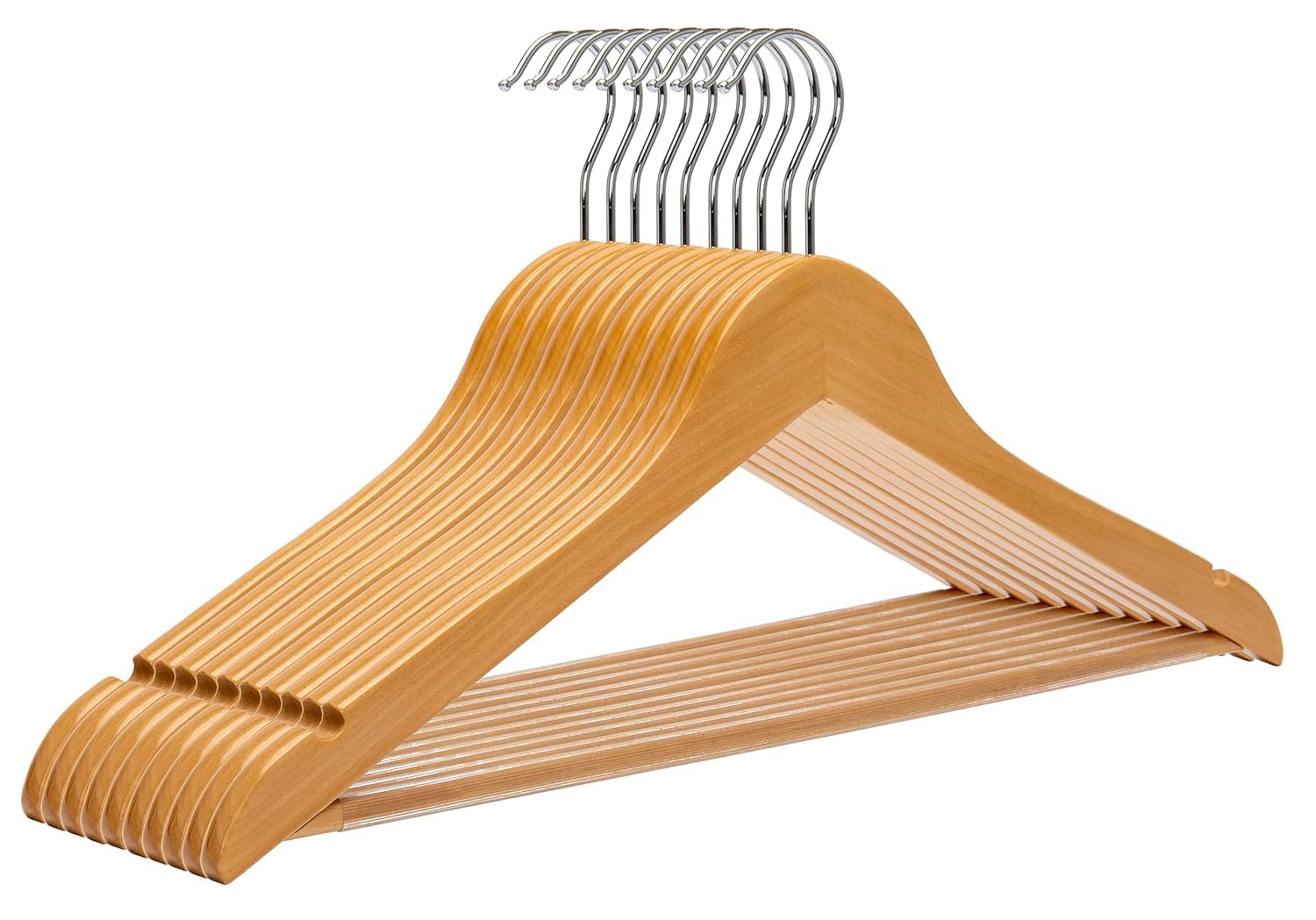 PASCAL Wooden Hangers Non-Slip Wood Hangers with 360° Swivel Hook & Notches Durable & Slim Coat Hangers Ultra Thin Space Saving Cloth Hanger Pack of 6