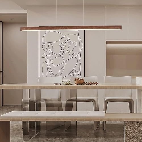 Miniatura 5 de Lámpara colgante de grano de madera, lámpara colgante de metal lineal, moderna lámpara LED de 6000 K, lámparas de suspensión para sala de estar,