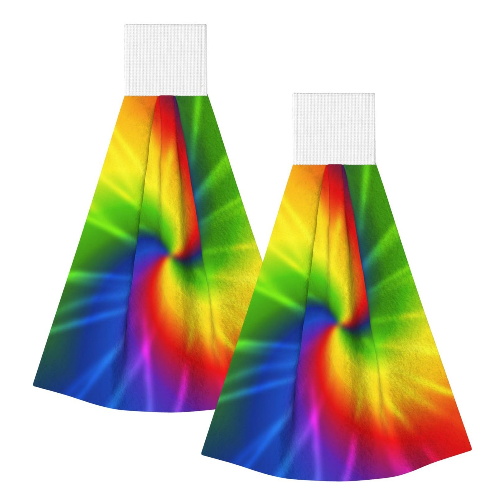 DOPKLNA Tie Dye Rainbow, 2 Pcs Hanging Coral Fiber Hand Towels for Bathroom, Absorbent Kitchen Towels