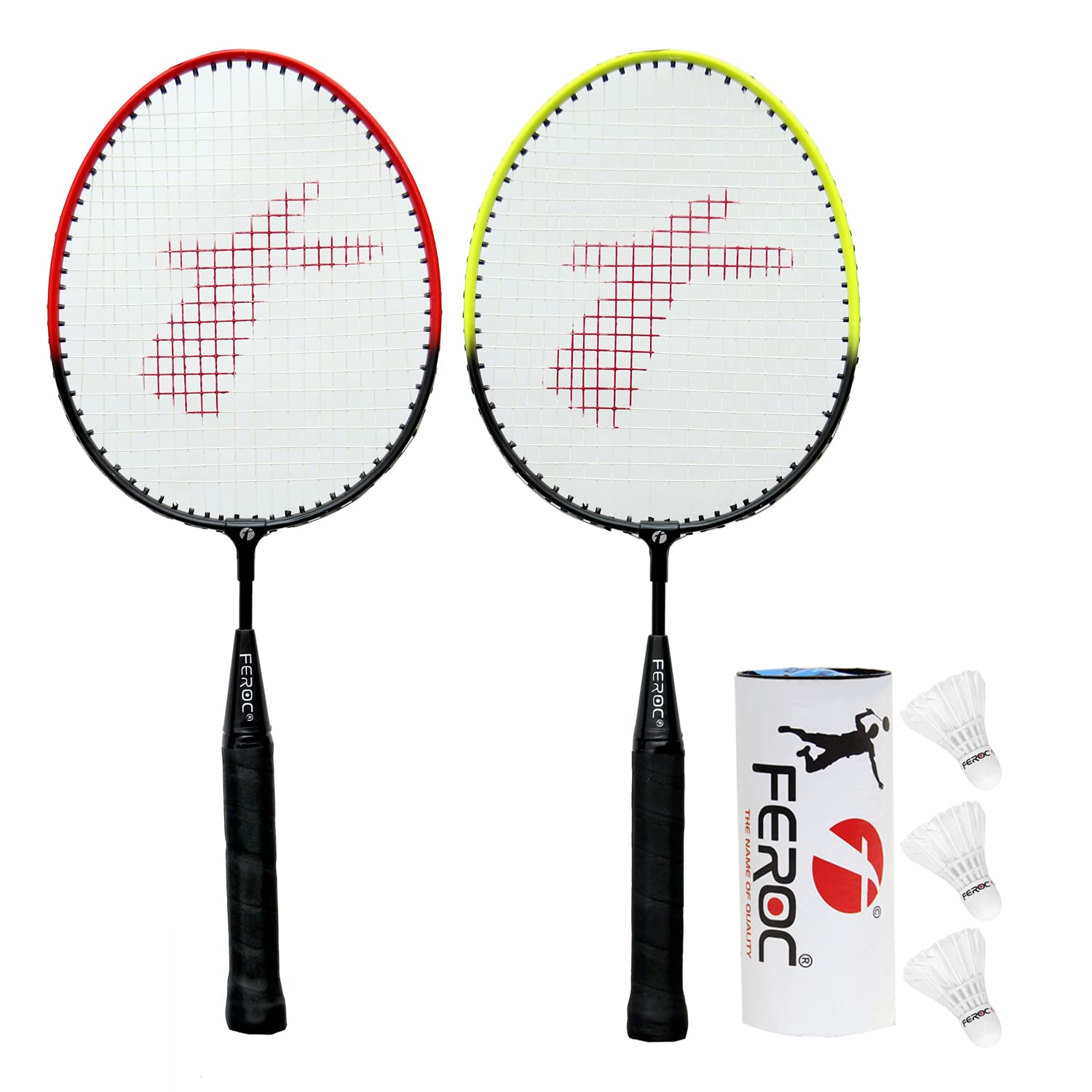 FEROC Kids Aluminum Badminton Racquet, Set of 2 with 3 Pieces Feather Shuttles - Multicolour (B09YRKQX6S) Amazon Price History, Amazon Price Tracker