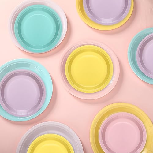 Miniatura 4 de Hushee 40 platos de papel de postre en colores pastel, suministros de fiesta, platos desechables para fiestas de cumpleaños, bautismo, baby shower,