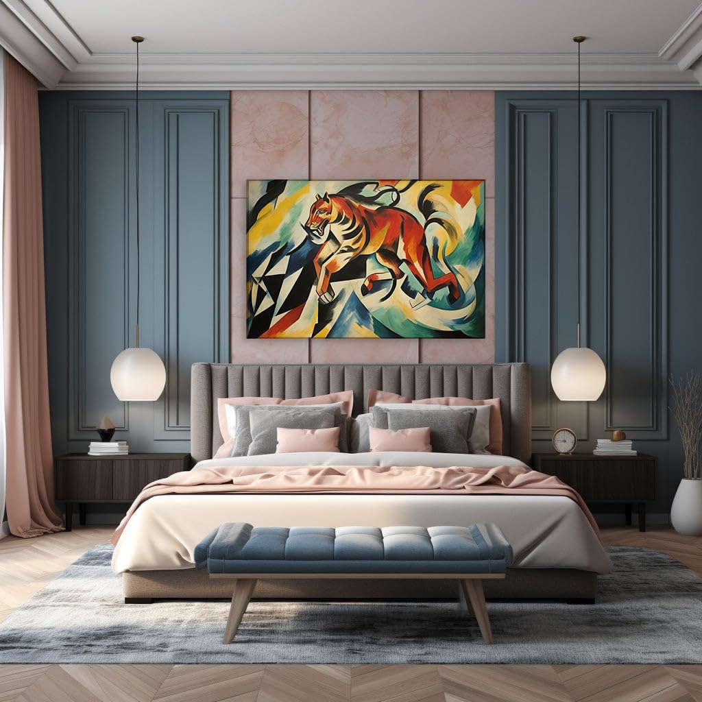 Canvas for Living room. Tiger in Motion The Energetic Abstraction of Franz Marc's Brushstrokes, 27 x 18 inch Canvas Wall Art - Contemporary Masterpieces - Zen Wall Decor - 69x46 cm (27x18 inch)
